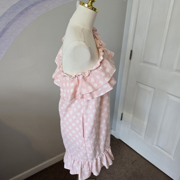 Lisa Marie Fernandez | Medium | Pink & White Polka Dot One Shoulder Ruffle Dress - Picture 7 of 13